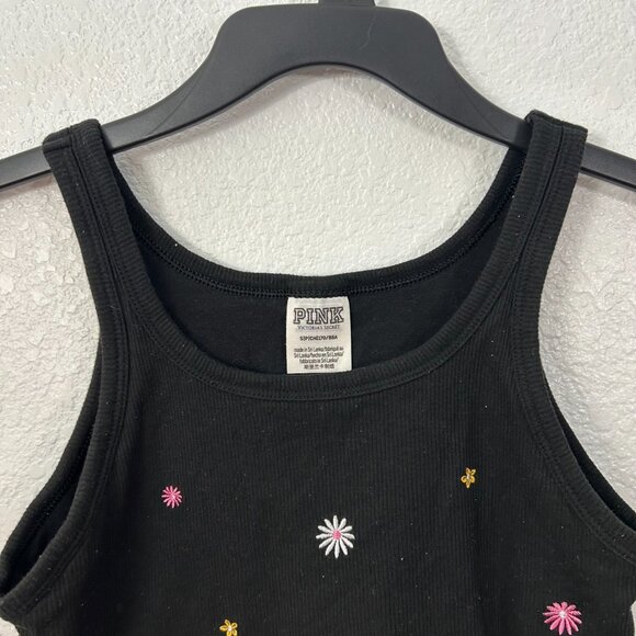 PINK Embroidered Flower Cropped Tank Top Shelf Bra Floral - Picture 3 of 8